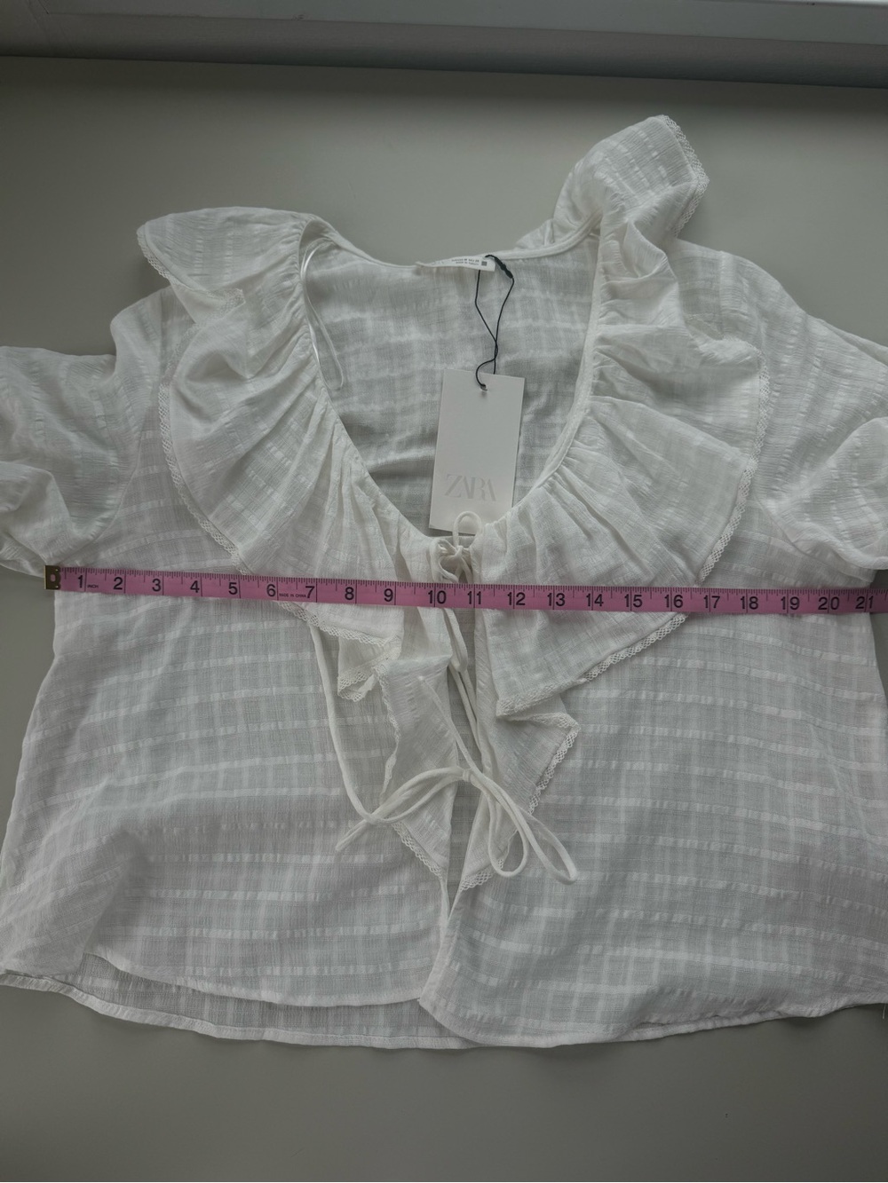 NWT Zara Ruffled Poplin Dress with Drawstrings Light Yellow M - Picture 6 of 12
